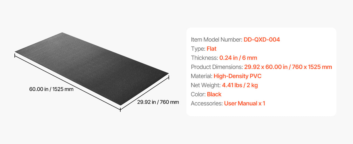 VEVOR Treadmill Mat for Carpet Floor Thickness High Density PVC Waterproof Non-slip Mat for Elliptical Home Gym