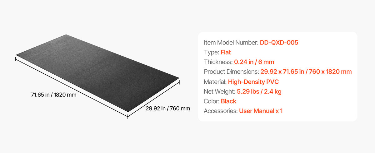 VEVOR Treadmill Mat for Carpet Floor Thickness High Density PVC Waterproof Non-slip Mat for Elliptical Home Gym