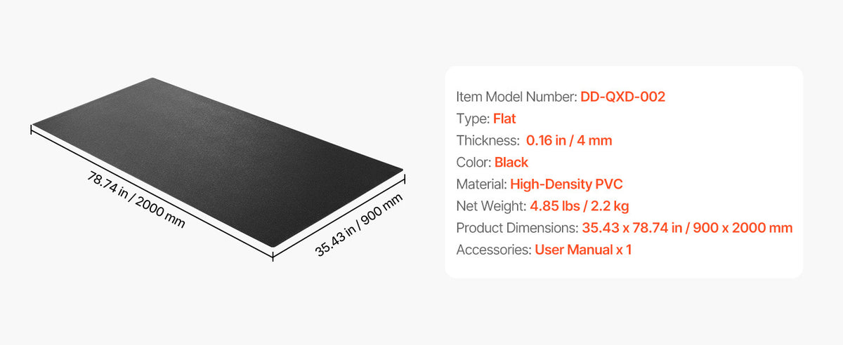 VEVOR Treadmill Mat for Carpet Floor Thickness High Density PVC Waterproof Non-slip Mat for Elliptical Home Gym